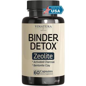 VINATURA Binder Zeolite Detox for Adults - Activated Charcoal, Zeolite, Bentonite Clay, Apple Pectin and More - Support Body Detox Cleanse with Binder Supplements, 60 Capsules BBD: 05-2028