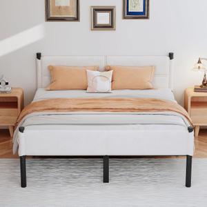 Metal Bed Frame,14Inch Queen Size Bed Frame with Storage Space,Heavy Duty Sturdy Mattress Foundation,Easy Assembly,No Box Spring Needed,Queen White