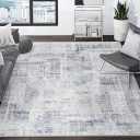Eleisa Modern Abstract 6x9 Area Rug for Living Room, Grey & Light Blue, Non-Slip Stain Resistant Washable Rug, Abstract Vintage Home Decor Carpet for Bedroom, Kitchen, Dining Room