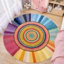 Kids Rug Circle Sun Rug 4Ft Round Modern Abstract Girls Bedroom Carpet Round Rainbow Nursery Mat Playroom Bedside Area Rug for Children Cartoon Crawling Mat for Home Decor