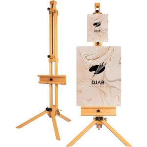 DJAR Tripod Easel for Painting, Foldable Beech Wood Artist Easel Stand, Holds 1 or 2 Canvases up to 75", Portable Floor Easel for Adults, Drawing, Landscape Painting, Display, Wedding Sign, Natural
