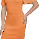 Women's Short Sleeve Work Sheath Midi Dress Elegant Fitted Cocktail Party Church Funeral Outfit Orange XL