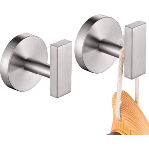 Robe Hook Brushed Nickel Bath Towel Hooks Stainless Steel Wall Hooks for Bathroom Kitchen Closet Garage Door Hanger 2 Pack, AN1001BR-P2