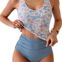 Eomenie Two Piece Tankini Swimsuits for Women Tummy Control Bathing Suits U Back Swim Tank Top with High Waisted Bottom (Small, Blue Orange Floral)