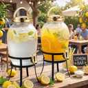 Havawish 2 Pack Drink Beverage Dispenser with Stand for Parties 1.16 Gallon Plastic Water Lemonade Juice Dispenser with Spigot and Lid for Countertop Weddings (Gold)