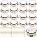 32 Pcs 4 Inch Tambourine with Drumsticks Wooden Hand Held Drum with Metal Jingles Percussion Musical Instrument for Church Wedding Party Gift Musical Educational Drum Instrument Party