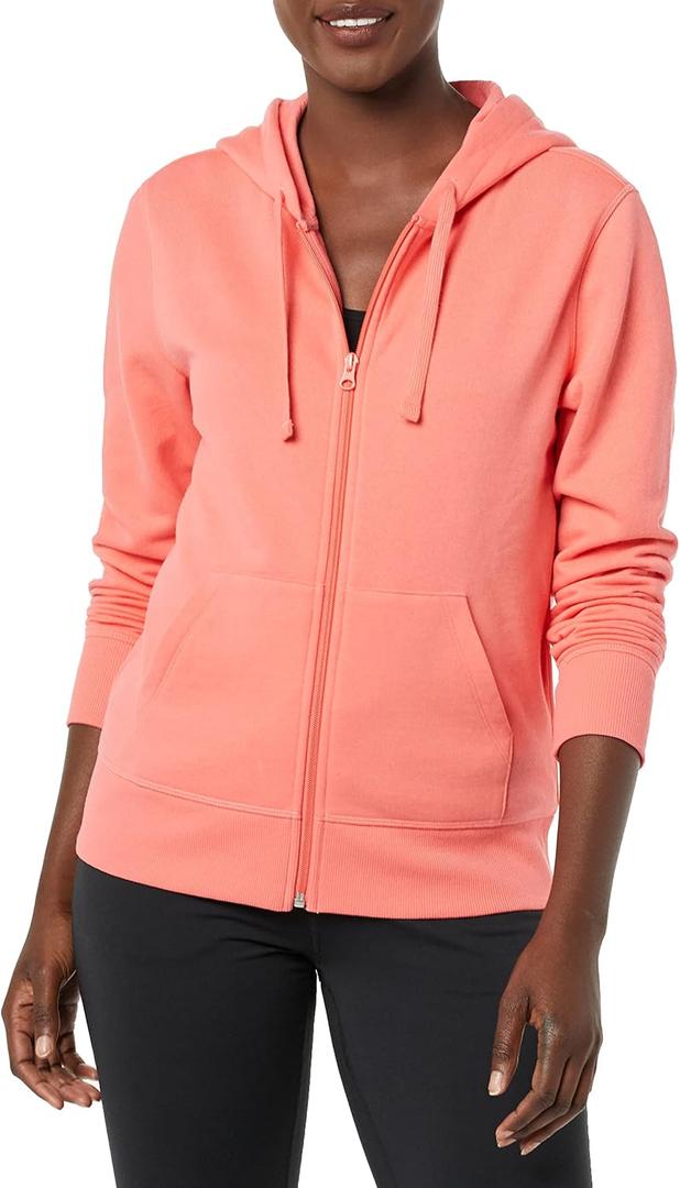 Amazon Essentials womens Fleece Full-Zip Hoodie (Coral, L)