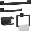 Bathroom Hardware Set  Modern Bathroom Accessory Set with Towel Racks for Bathroom, Towel Bar Set, Bathroom Accessories Set, Hooks, Toilet Paper Holder, Shelf, Towel Ring (4 Piece Matte Black)