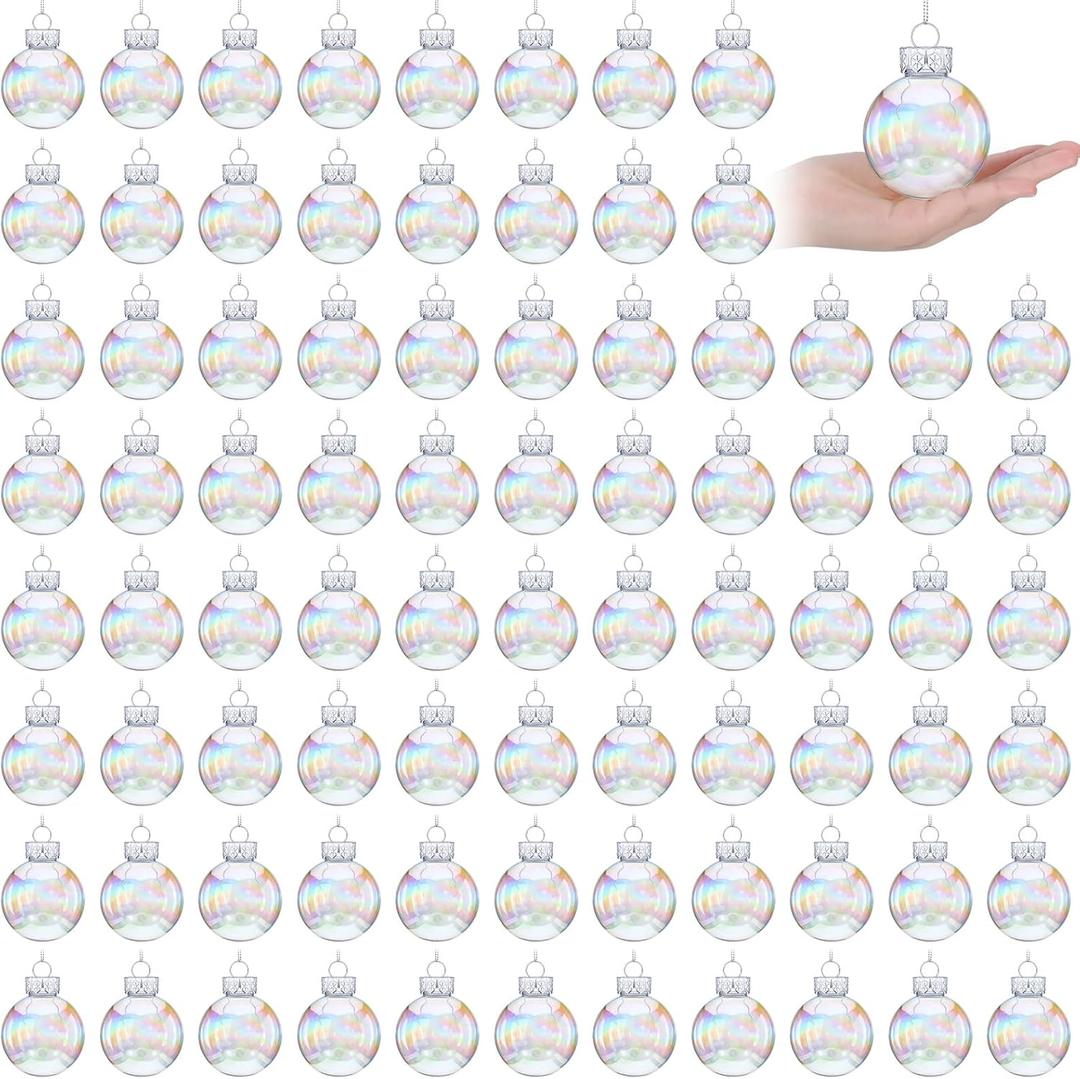 Funtery 120 Pcs Christmas Iridescent Clear Ornaments Balls Iridescent Christmas Balls for Tree Crafts Fillable Transparent DIY Hanging 2.5 Inch Rainbow Ball for Holiday Decor (Iridescence Style)
