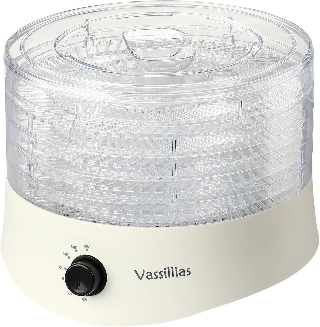 Small Food Dehydrator Dryer - Dehydrator for Healthy Food, Meat, Jerky, Fruit, Vegetable, Mushroom and Herb, 280W, 158F, Mini Dryer with 5 BPA-Free Drying Racks and Slide Out Tray, White, Model 704M