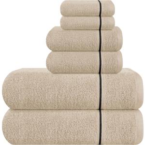MyOwn Ultra Soft 6 Pack Cotton Towel Set, Contains 2 Bath Towels 28x55 inch, 2 Hand Towels 16x24 inch & 2 Wash Coths 12x12 inch, Ideal Everyday use, Compact & Lightweight - Tan