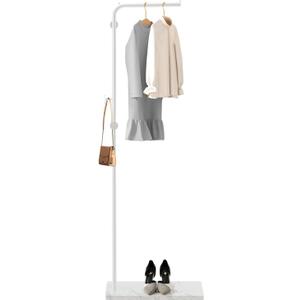 Tenkovic Metal Coat Rack Freestanding, Coat Rack Stand with Heavy-weight Natural Marble Base, 67” Coat Hanger Stand with 3 Hooks for Bedroom, Office, Hallway, Entryway, Living Room (White)