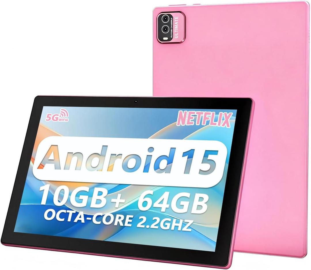 YQSAVIOR Tablet 10.1" Android Tablet With MTK Octa-core Processor 10GB 4GB+6GB Expand RAM 64GB ROM+1TB Expandable Computer Tablets PC, IPS 1280 * 800 Screen, 2+8MP Dual Camera, WiFi, BT, Pink