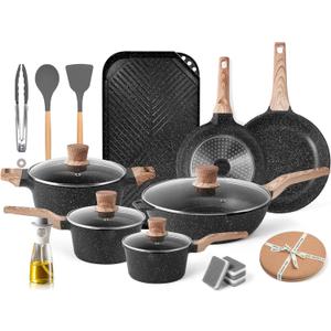 Caannasweis Granite Pots and Pans, Nonstick Cookware Set (Classic Black, 20 Piece Grill Griddle Set) Caannasweis Granite Pots and Pans, Nonstick Cookware Set (Classic Black, 20 Piece Grill Griddle Set)