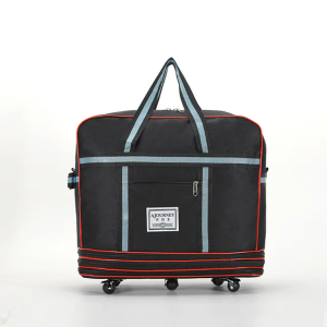 Radefasun Expandable Extra Large Travel Oxford Duffel Bag with Wheels Waterproof Lightweight Traveling Foldable Suitcase Black, LW: 48 25cm, H:42—80cm