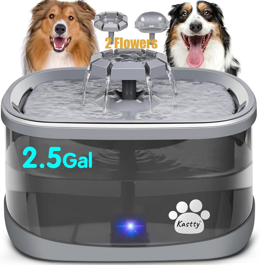 Kastty 2.5Gal/9.5L Dog Water Fountain Extra Large Pet Water Fountain 3 Flow Modes Cat Water Fountain Larger Filter Filtration& Smart LED Pump& Safe Touch, BPA-Free, Quiet for Large Dogs Pets FS68