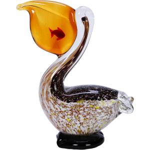 Beachcombers 7" Pelican w/ Fish Decorative Glass Art Figure Figurine All Seasons Summer Beach House Coastal Nautical Fireplace Mantle End Table Bedroom Kitchen Tabletop Decor Decoration Yellow