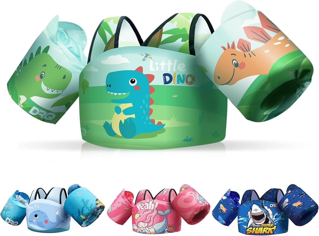 DRQ Toddler Swim Vest, Toddler Floaties for 22-66lbs Kids, Puddle Jumper Kids Life Jacket with Shoulder Harness Arm Wings for Girls Boys 2 3 4 5 6 Years Old (Dinosaur-Style)