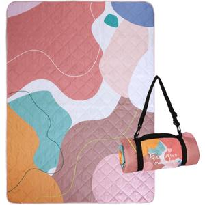 Exclusivo Mezcla Waterproof Picnic Blanket 60x80 Inches Large Multicolor Floral Polyester Sandproof Modern Camping Blanket (Abstract Pink)