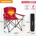 KingCamp 2pack Red Oversized Camping Chair with Cup Holder & 3 Storage Pockets - Heavy-Duty 360lbs Capacity Folding Lawn Chair, Portable Compact Foldable Outdoor Chair for Camping, Fishing, BBQ