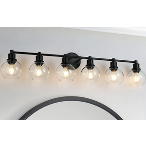 CMHSYTKE 6 Light Black Bathroom Light Fixtures with Clear Globe Glass Shade, Matted Black Wall Sconce Over Mirror for Kitchen, Living Room