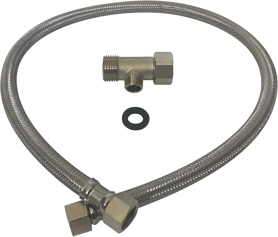 BOSS BIDET T-Adaptor & Hose - Flexible Braided Stainless Steel Hose | Fits US Toilets (Stainless Steel)