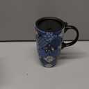 17 oz Ceramic Coffee Mug with Handle and Lid – Tall Porcelain Travel Cup with Blue Flower, Microwave and Dishwasher Safe, Large Capacity Mug in Color Box for Women
