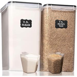 Shazo 2 PC (9.5L | 321 Oz) Extra Large Bulk Food Storage Containers with Airtight Lids for Flour, Sugar, Rice, Cereal & Pasta - Leakproof, BPA-Free Plastic Canisters for Kitchen & Pantry Organization (Black)