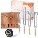 Tuning Forks for Healing Set, Including Four Frequency 128Hz, 136.1Hz, 174Hz, 528Hz Yoga and Meditation Accessories, Chakra Sound Therapy Instruments with Tuning Fork Activator and Vegan Leather Pouch (silvery)