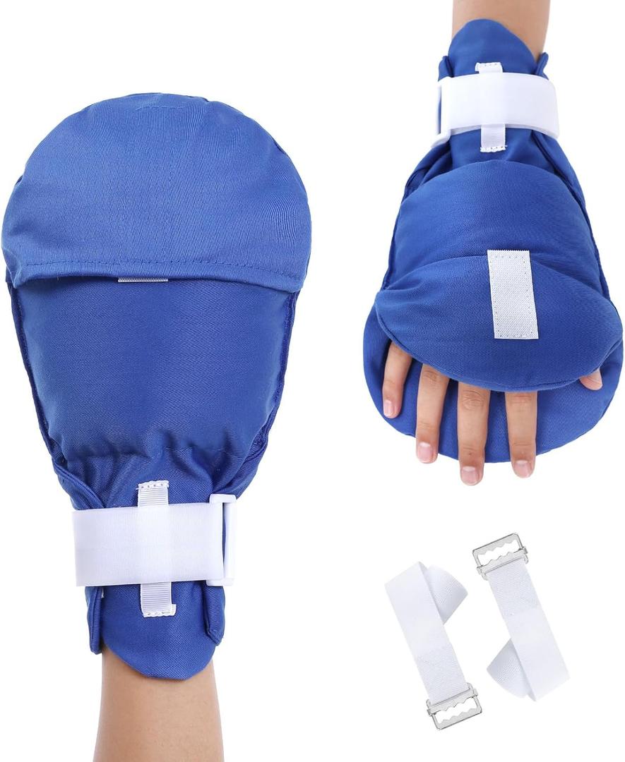 Dementia Gloves 2pcs |Double-Padded Restraint Security Mitts,Open Front Design,Hand Restraints for Elderly (Bule)