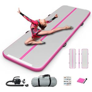 Inflatable Air Gymnastics Mat 10ft Training Mat 4 inches Thick Tumbling Track with Electric Pump for Gym/Home/Outdoor/Cheerleading/Yoga/Water (Pink)