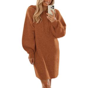 PRETTYGARDEN Womens Fall Sweater Dress Casual Long Sleeve Chunky Knit Pullover Oversized Hoodie Tunic Sweaters Winter Clothes (X-Small, Caramel)