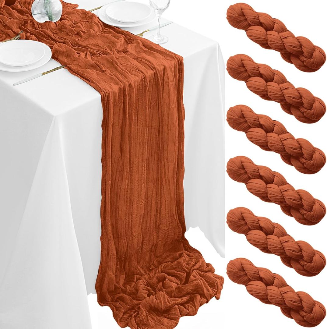 6Pack Terracotta Cheesecloth Table Runner 35x120Inch Spring Easter Cheese Cloth Table Runner 10FT Boho Gauze Table Runners Rustic Sheer Table Runners for Wedding Bridal Shower Baby Shower Party Decor (6PCS-10FT, Terracotta)