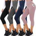FULLSOFT 4 Pack Leggings with Pockets for Women,Soft High Waisted Tummy Control Workout Yoga Pants (Small-Medium, 03-capri-black+dark Grey+navy Blue+rosy)