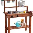 ROBOTIME Mud Kitchen for Kids Outdoor, Wooden Kids Kitchen Playset, Outdoor Play Kitchen with Removable Sink, Faucet, Cooking Accessories, Stove, Fun Backyard Outdoor Kitchen for Boys Girls 3+