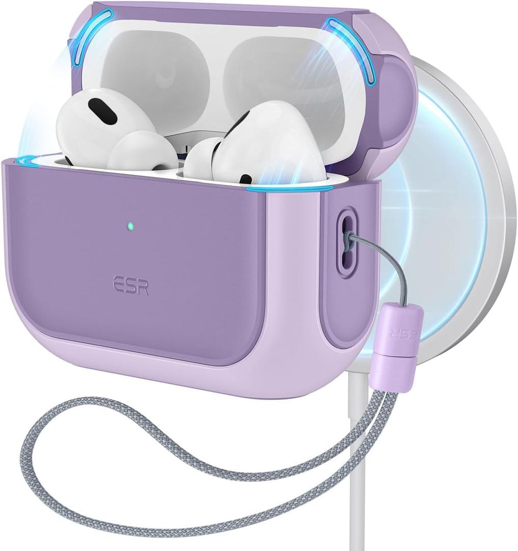 ESR for AirPods Pro 2 Case, Compatible with Airpods Pro Case 2nd / 1st Generation (2023/2022/2019), Compatible with MagSafe, Full Drop Protection Cover with Lanyard, Purple