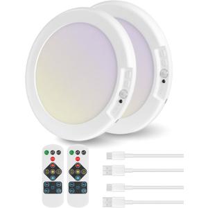 2 Pack Rechargeable Motion Sensor Ceiling Light with Remote, Wireless Ceiling Light Battery Operated, Magnetic, 3CCT, Dimmable LED for Shower Closet Bathroom Stairs Pantry Hallway Porch