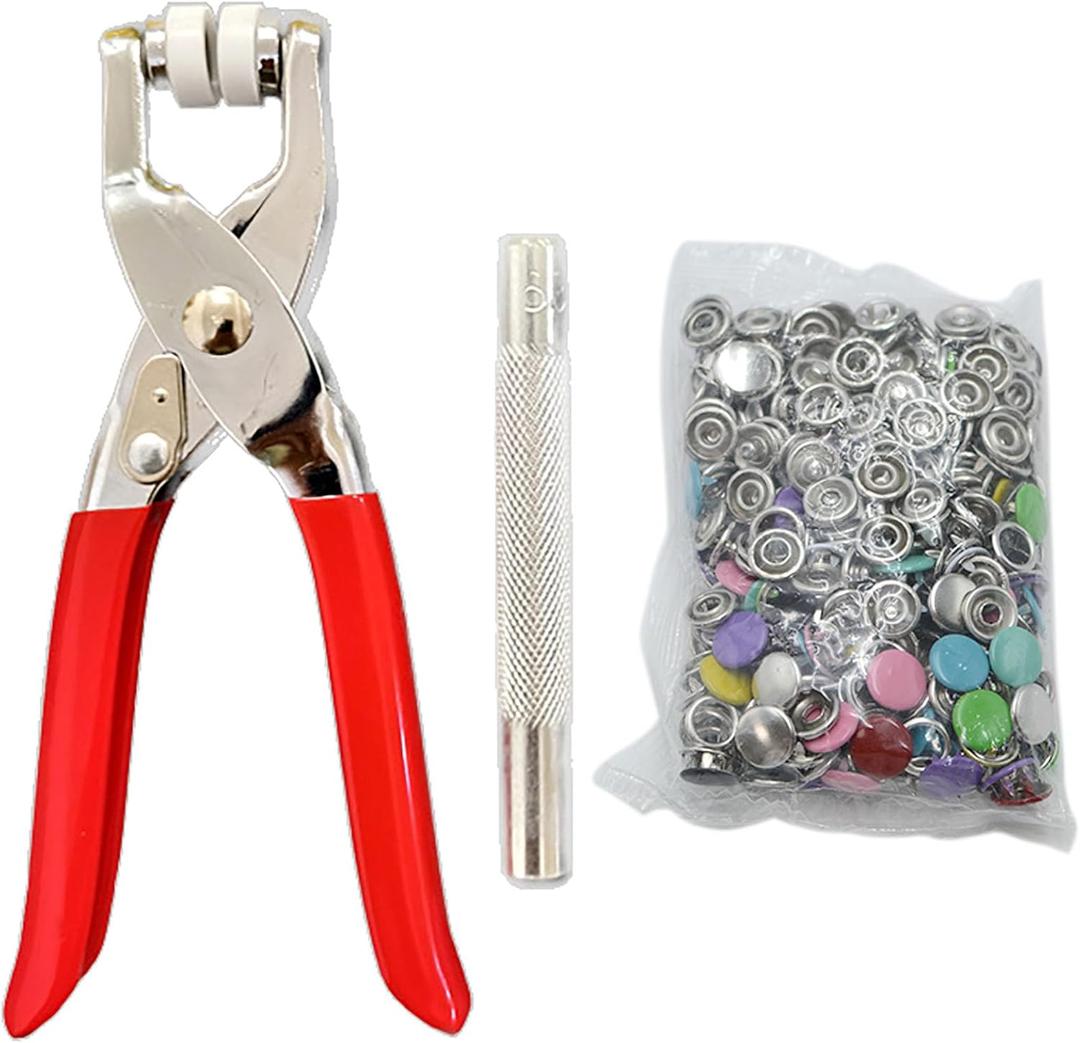 Snap Button Kit Sets, 100 Pair Colorful 5 Claw Buckle with 6 Inch Plier and Alloy Stick for Clothing Leather Crafting Sewing (1)