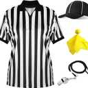 Referee Shirt for Adult - 4 Pcs Referee Costume Ref Jersey Costume Set for Football Umpire Halloween Cosplay (Medium)
