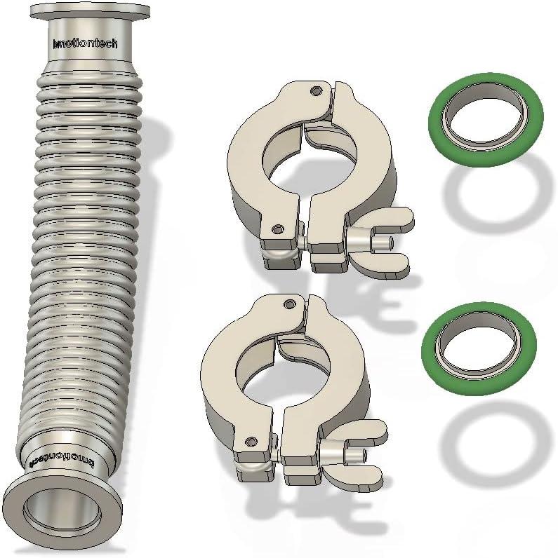 ISO-KF KF25 Corrugated Flexible Bellow Hose with Aluminum Clamps, Stainless Steel Centering Rings, FKM O-Rings (1ft KF25)