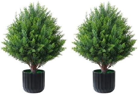 FOLIZEN 18 Inch Artificial Shrubs Topiary 2 Pack, Plush Verdant Foliage Anti-UV Artificial Trees for Indoor Planters Home Decor