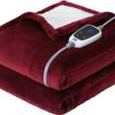 SEALY Heated Throw Blanket, Flannel & Sherpa Cozy Soft Electric Throw with 6 Heat Settings & 2-10 Hours Auto Shut Off, Machine Washable, 50x60 Inch, Burgundy
