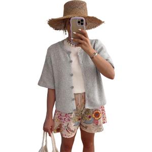 SCUSTY Women's Lightweight Cardigan Short Sleeve Button-Down Summer Cardigan Sweater L