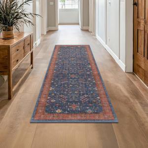 Navy Blue Runner Rug 2x5 for Hallway, Kitchen, Bathroom, Mudroom, Laundry Room, Washable Non Slip Non Skid Rubber Backing Low Pile Stain Resistance