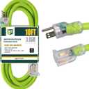 EP 10 Ft Lighted Outdoor Extension Cord - 10/3 SJTW Heavy Duty Green Extension Cable with 3 Prong Grounded Plug for Safety, UL Listed