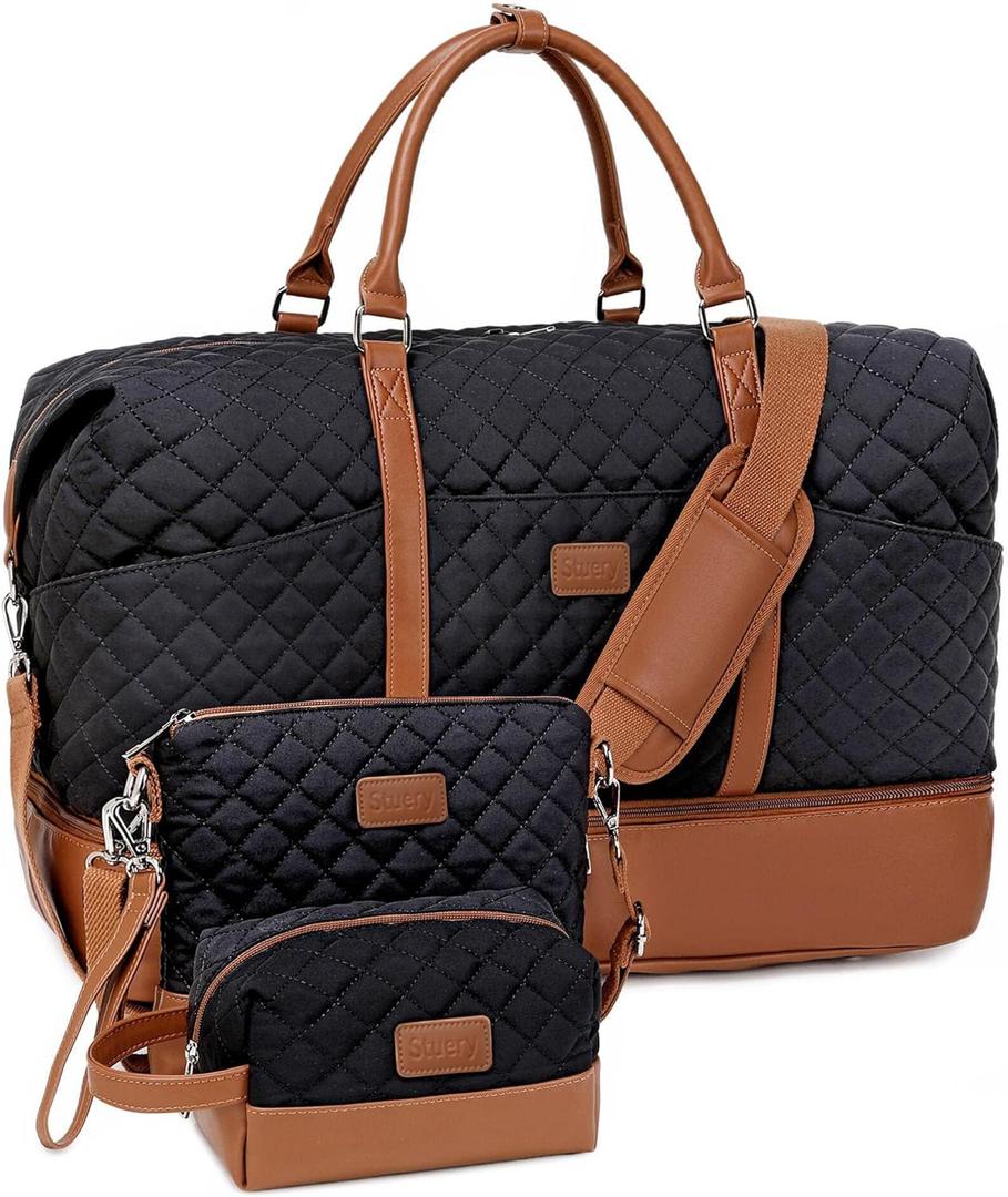 Weekender Bags for Women with Toiletry Bags Large Overnight Bags Travel Duffel Bag Carry On Shoulder Weekend Tote with Shoe Compartment and Wet Pocket (Black) Weekender Bags for Women with Toiletry Bags Large Overnight Bags Travel Duffel Bag Carry On Shoulder Weekend Tote with Shoe Compartment and Wet Pocket (Black)