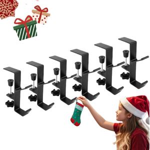 2 in 1 Garland Hooks and Fireplace Stocking Holders, Mantel Hooks for Christmas Adjustable No Drill Mantle Stocking Hanger for Fireplace Xmas Holiday Home Party Decoration (black-6PCS)