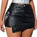 Avanova Women Faux Leather Slit Split Mini Skort High Rise Bodycon Short Skirt.XS