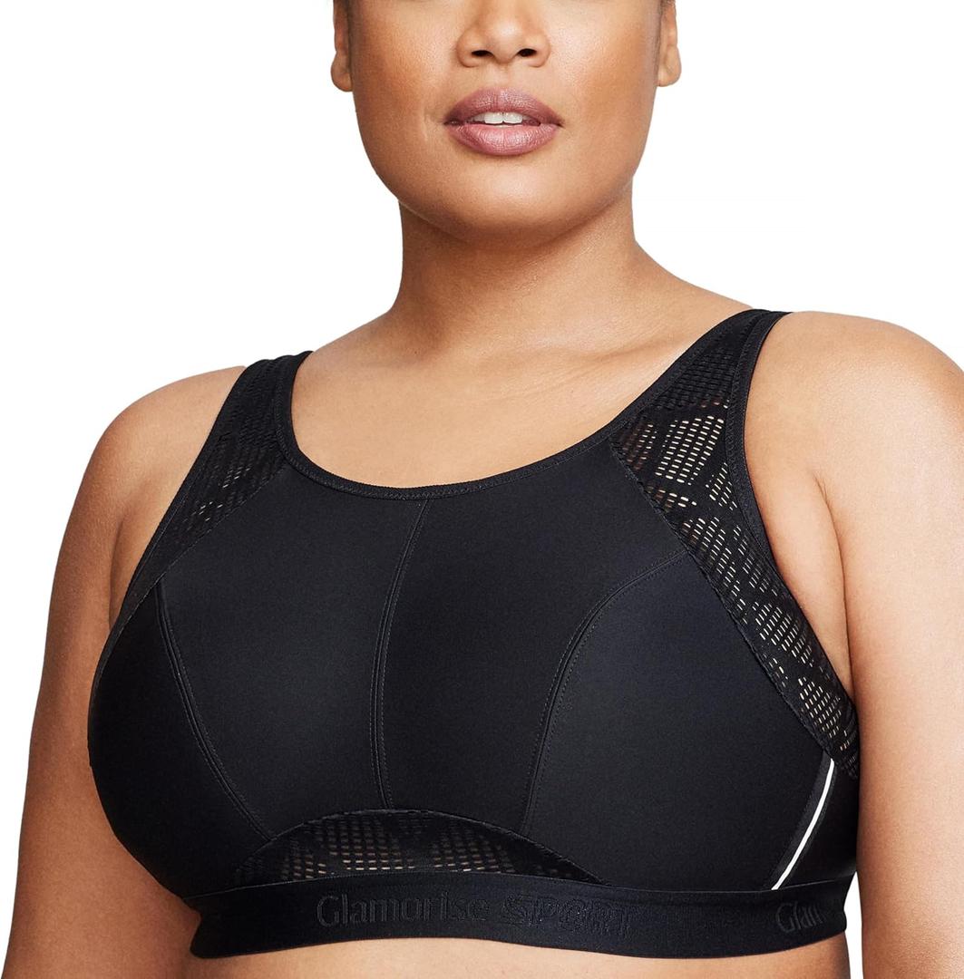 Glamorise Womens No-Sweat Mesh Sports Bra Wirefree #1068 (Black, 44F)
