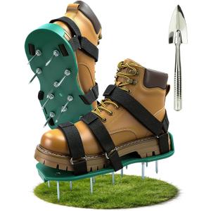 Lawn Aerator Shoes for Grass, Pre-Assembled Heavy Duty Aerator Lawn Tool with Hook and Loop Straps, One Size Fits All Spiked Shoes for Effectively Aerating Yard Garden Lawn Patio Soil, No Installation